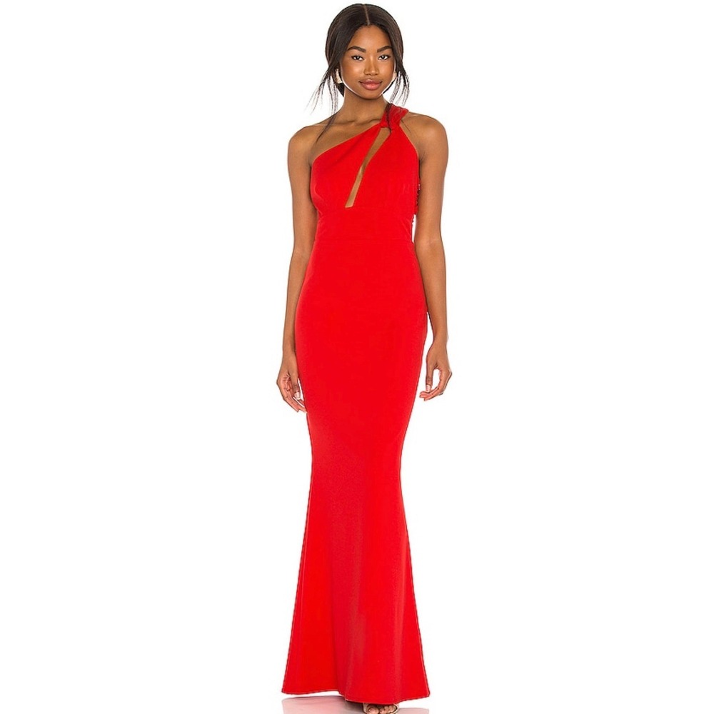 Revolve x‎ Katie May Edgy Dress Red One Shoulder Cutout Maxi Gown Dress Medium